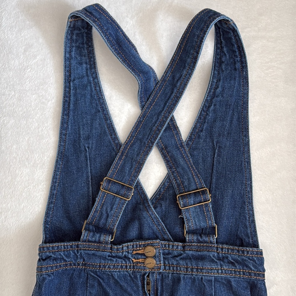 Bebe Girls | Denim Cross Back Flare Wide Leg Overall Jumpsuit Blue (M 10-12) - Picture 7 of 13